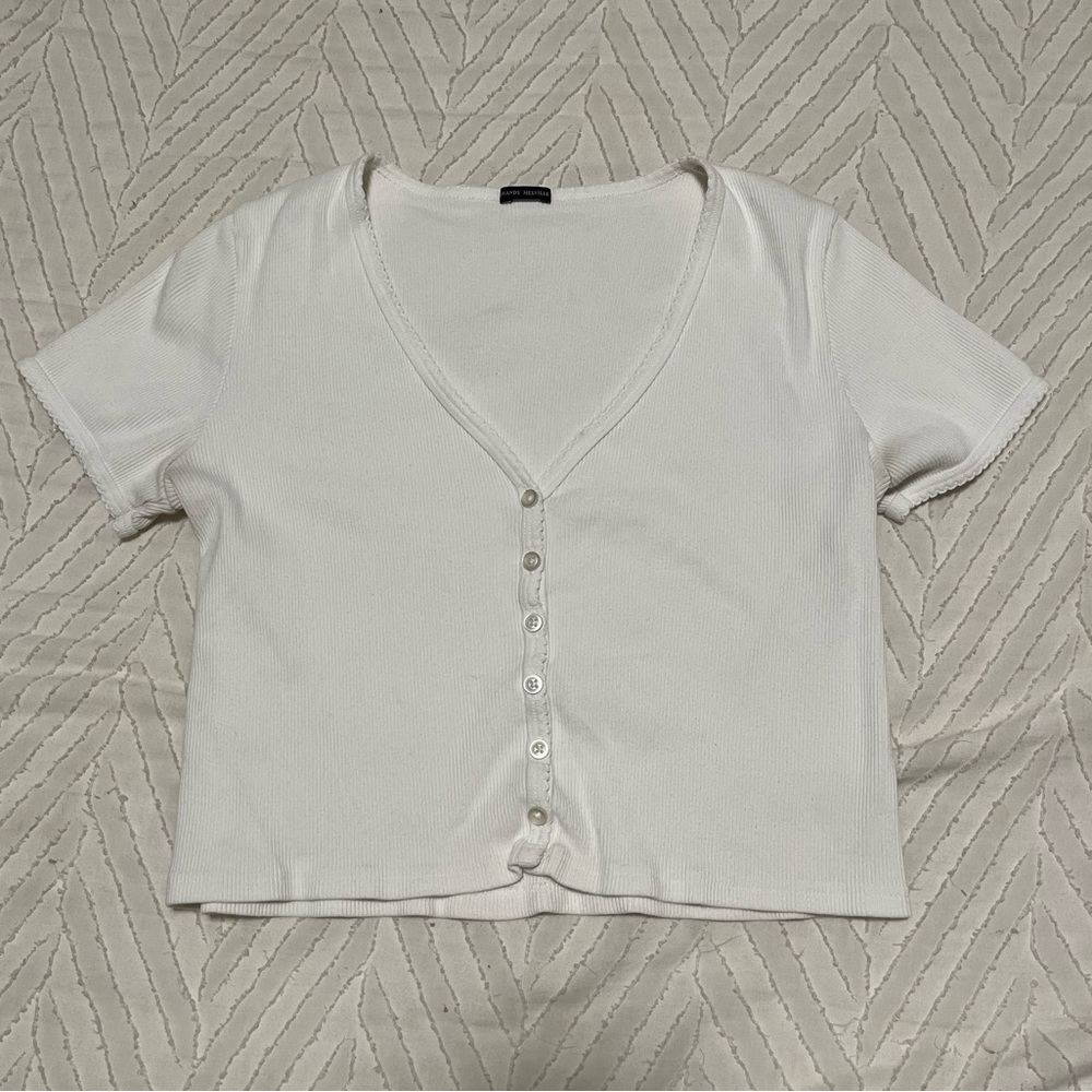 Brandy Melville button down ribbed t shirt, cropped, white, good condition
